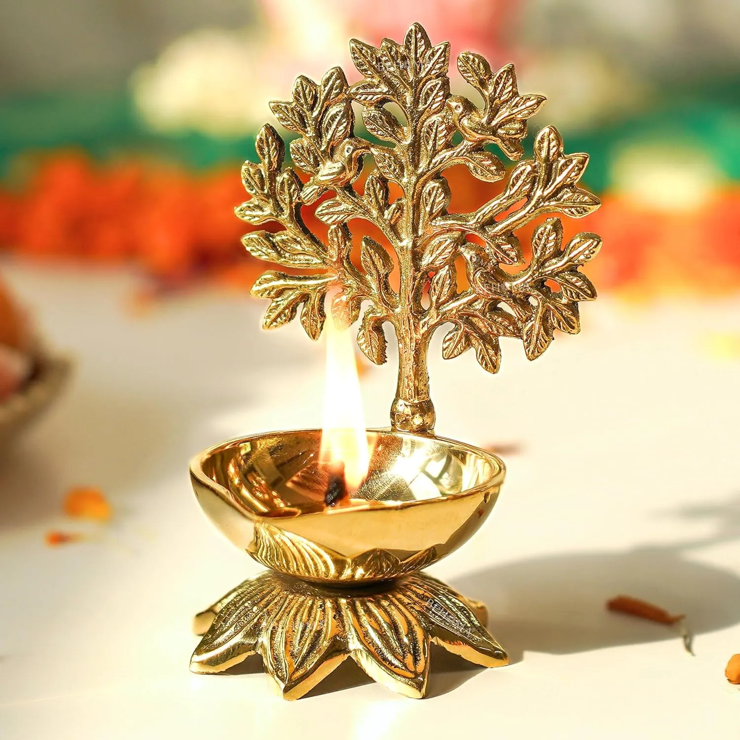 Behoma 100% Pure Brass Kalpavriksha Diya for Puja | Religious Deepak for Mandir, Temple, Office & Home Decoration